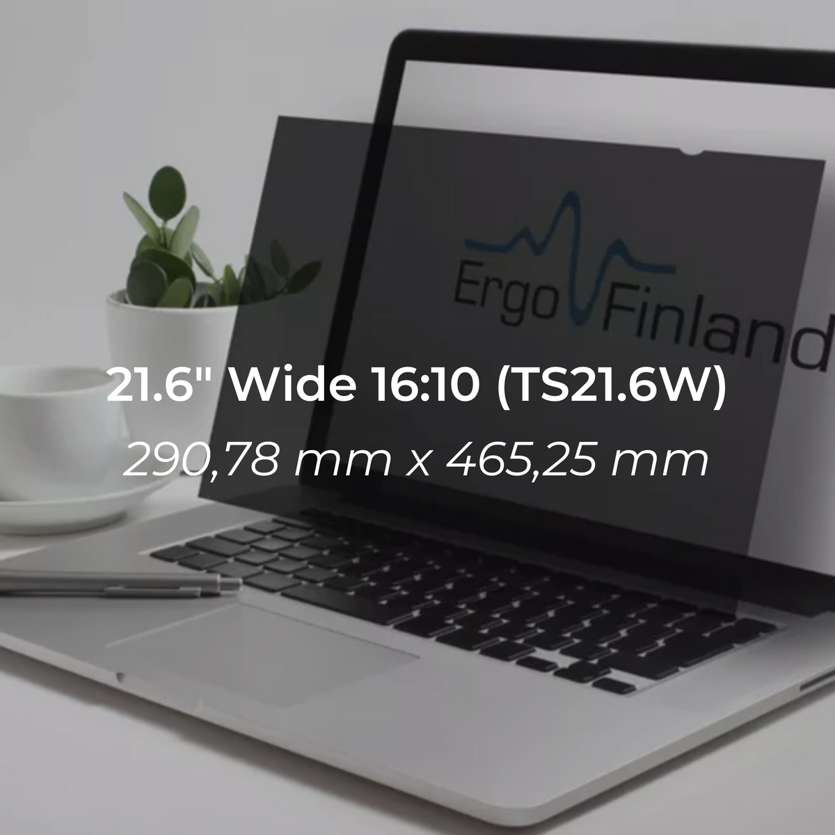 Product graphic for the 21.6 inch 16:10 privacy filter showing its dimensions