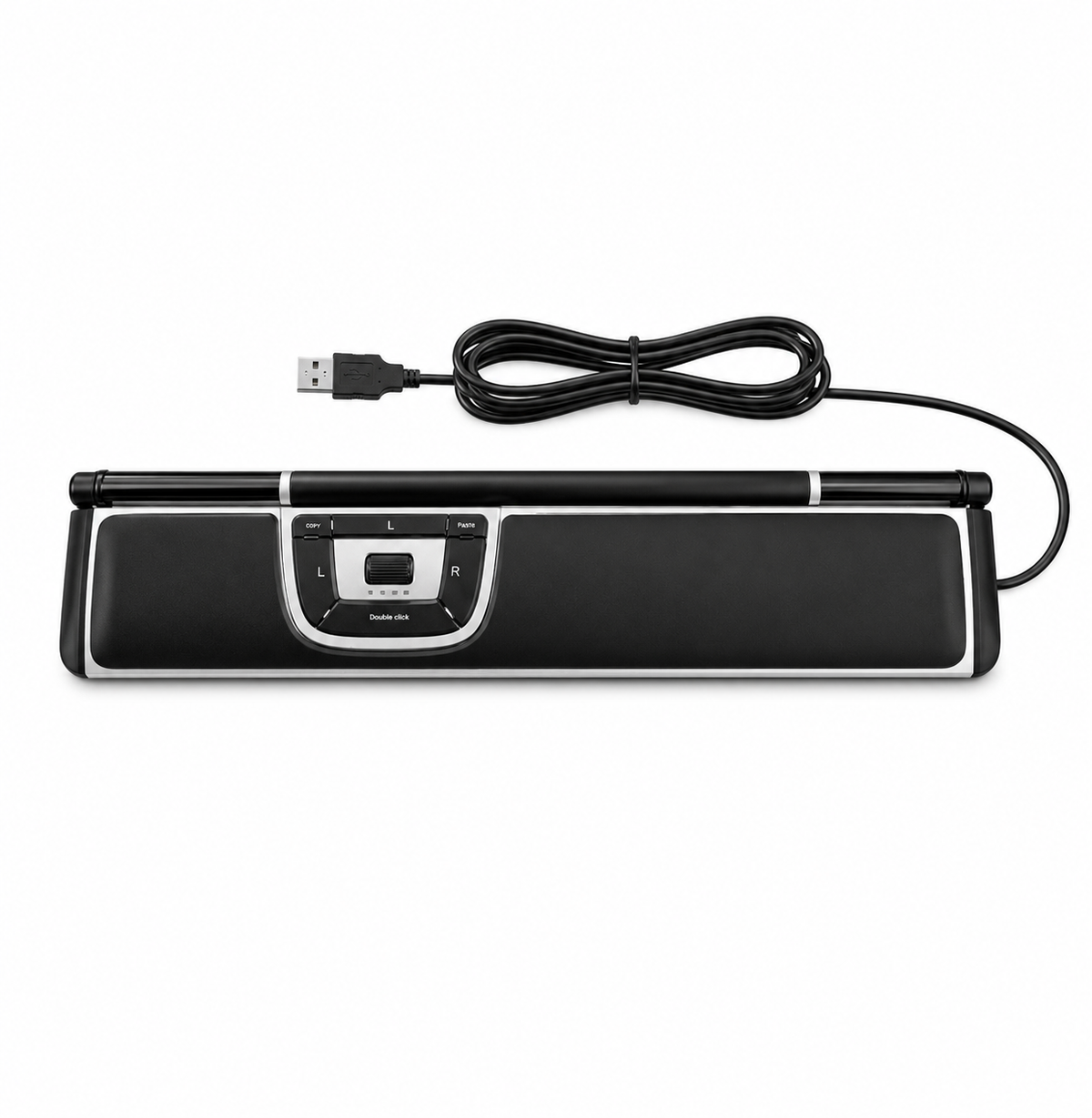 BarMouse 3.0 centred rollerbar mouse in black with wrist rest and USB cable