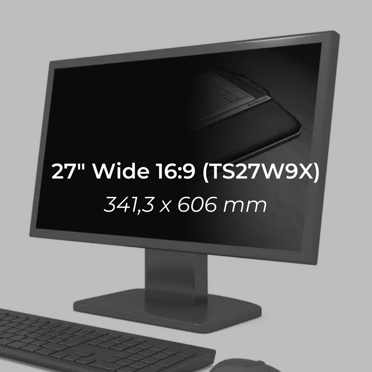 Product graphic for the 27 inch 16:9 privacy filter showing its dimensions