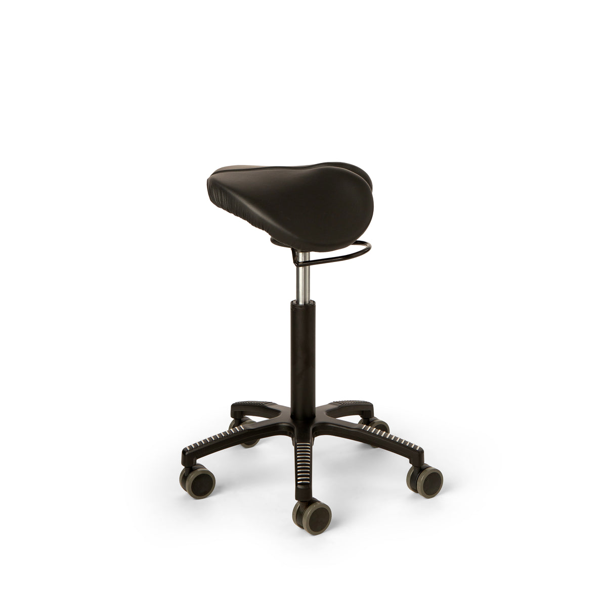 Core Split Swing saddle chair viewed from the side with the seat tilted forward