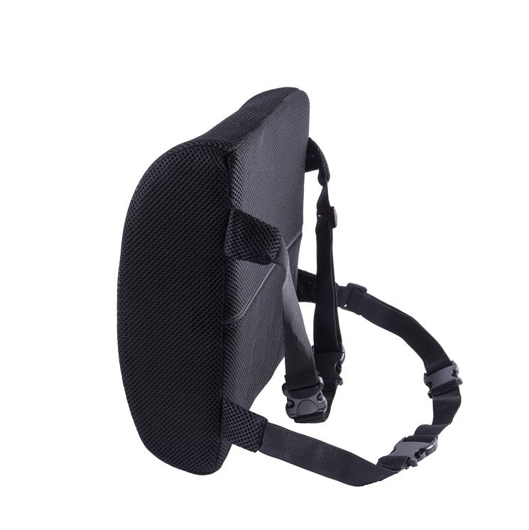 Deluxe back support cushion in black mesh with adjustable straps