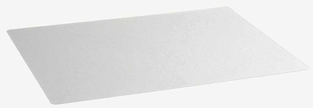 Transparent chair mat for hard floors without spikes, shown at an angle
