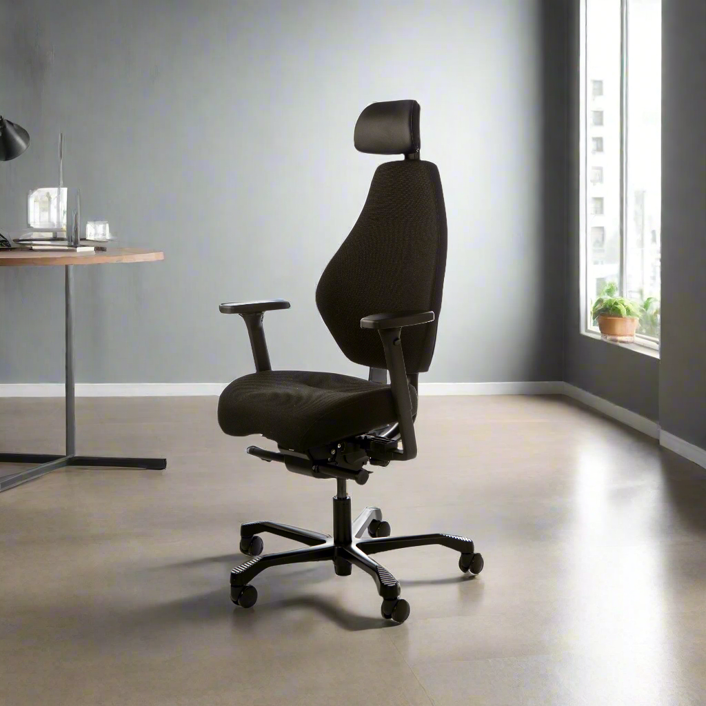 Josefin office chair in black fabric in a room with a window