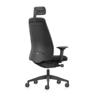 Ergonomic EVERYis1 office chair with neck support in black fabric, featuring high backrest for comfort and posture.