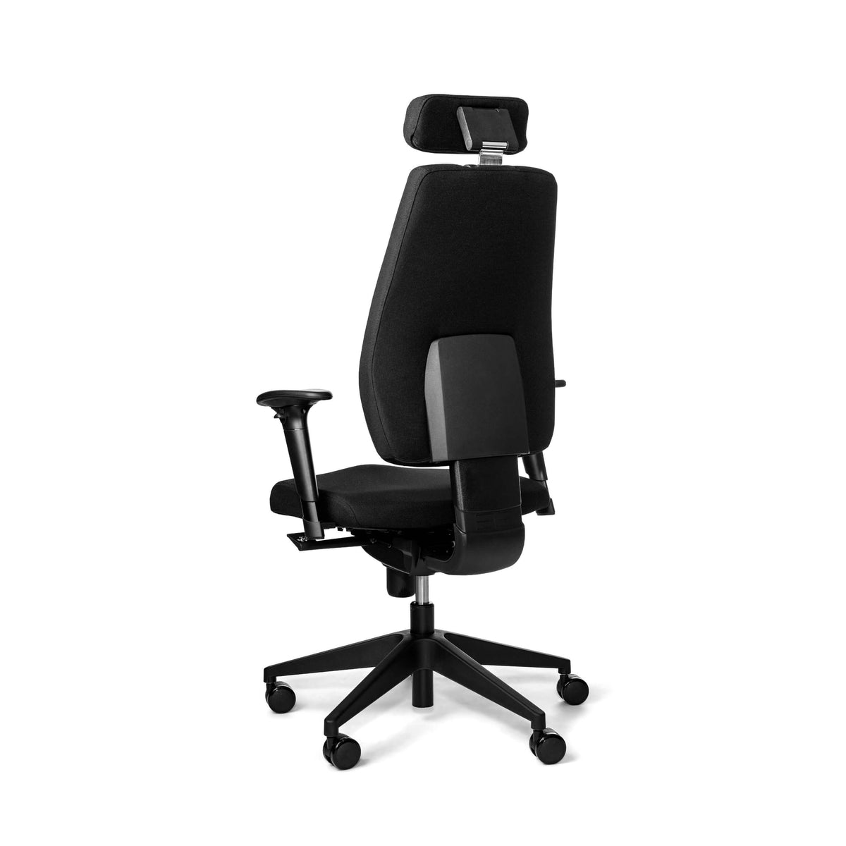 Black Joonatan light office chair with adjustable depth seat and backrest tilt, featuring Donati mechanism, ergonomic design.