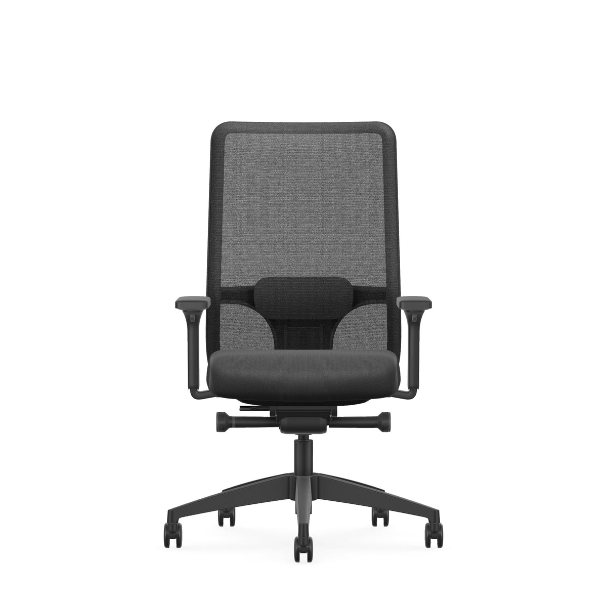 NC260 office chair viewed from the front with mesh backrest and armrests