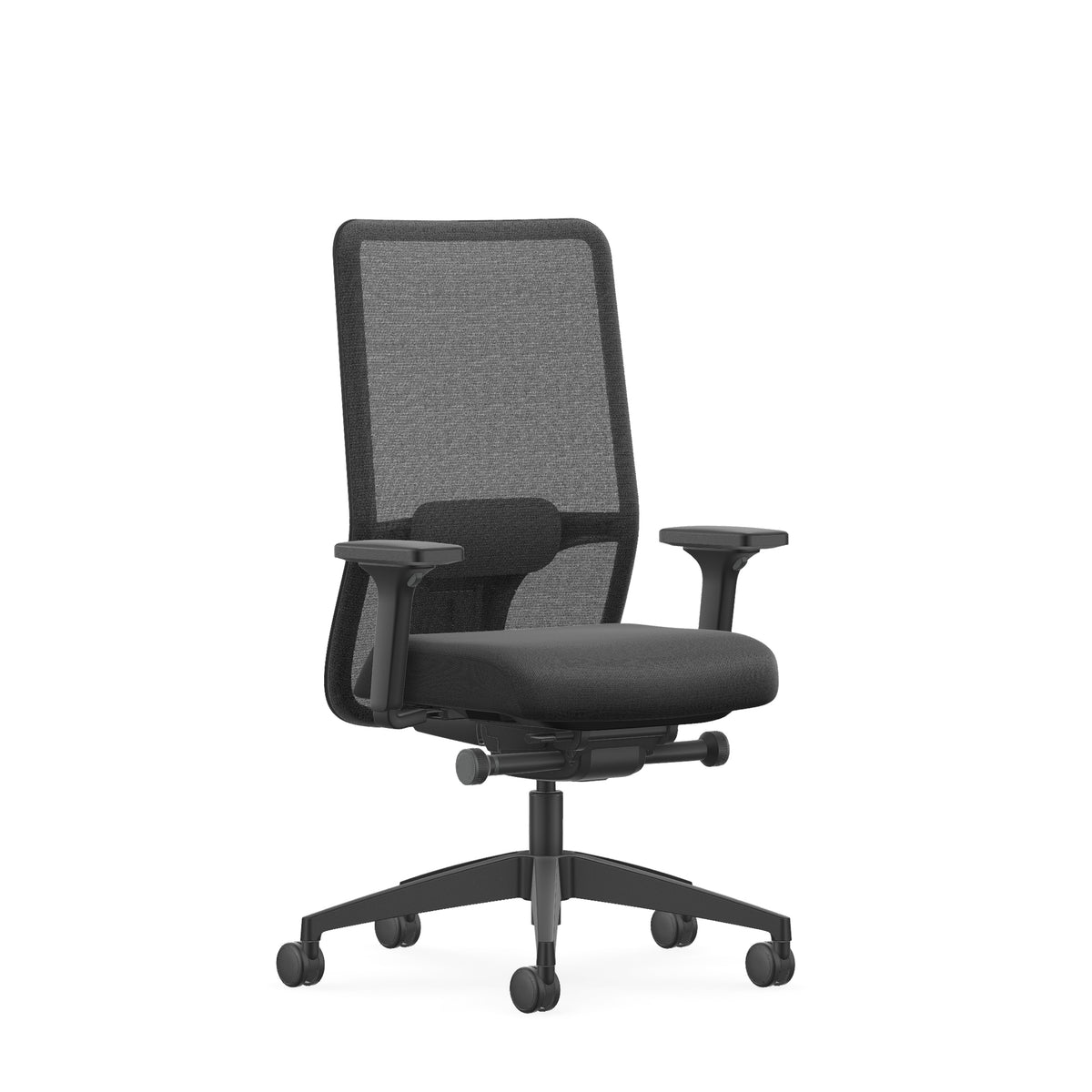 NC260 office chair with black mesh backrest, padded seat and five-star castor base