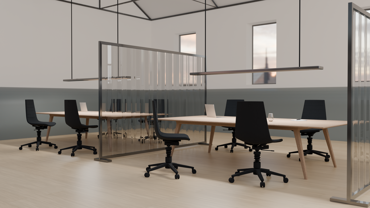 Meeting room with Linu Task chairs in light grey around a long table