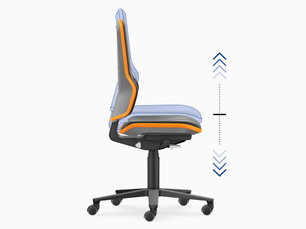 Neon 3 work chair with arrows showing the seat height adjustment range