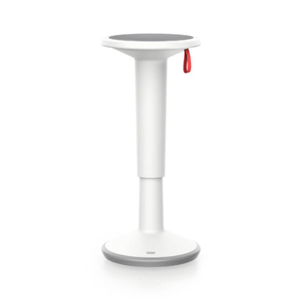 White UPis1 110 standing aid chair with ergonomic design, featuring a red loop for height adjustment and 360-degree rotation.