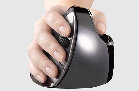 Hand gripping the Vertical mouse D Small to show the upright hand position