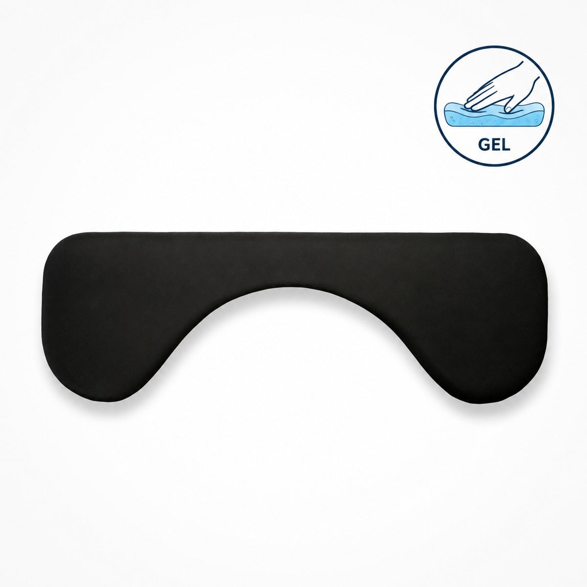 ErgoFinland GelComfort symmetric arm support, 67 cm black Lycra pad with contoured cut-out, seen from above