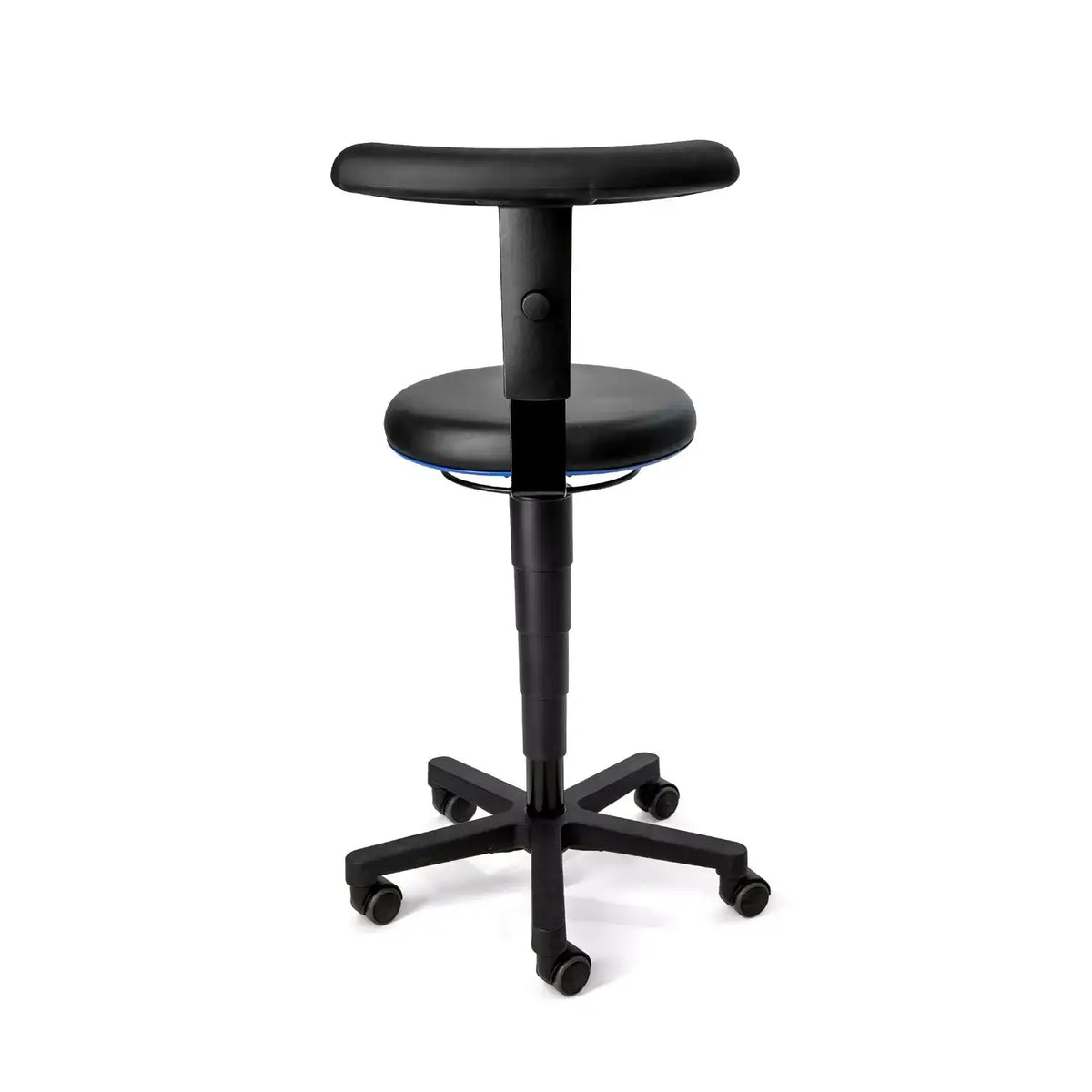 CleanErgo Stool with artificial leather, ergonomic design for industrial and production environments by Bimos.