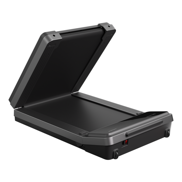 WalkingPad V2 walking treadmill partly folded, showing the hinge in the middle