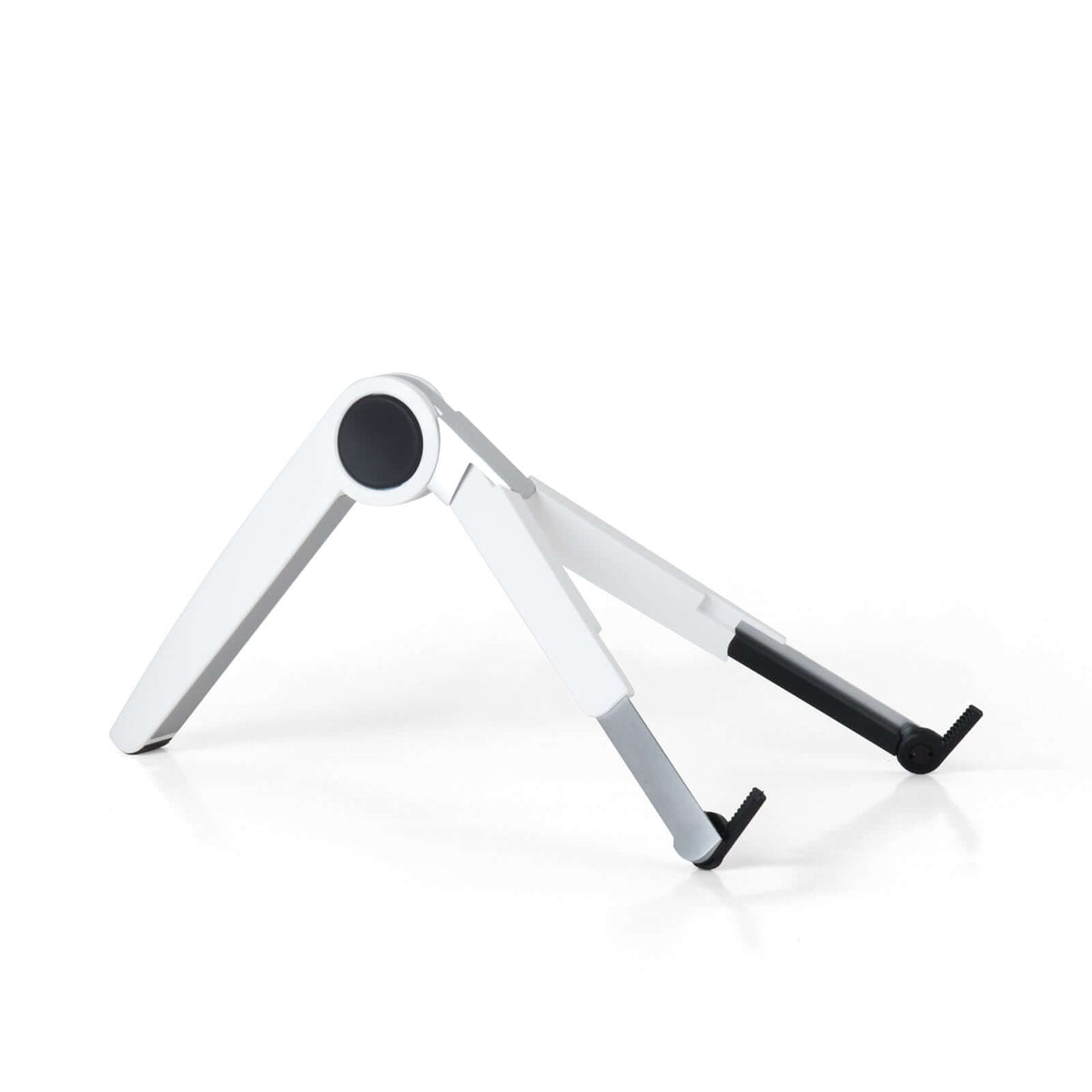 White Spider laptop and tablet stand with adjustable legs for ergonomic use.