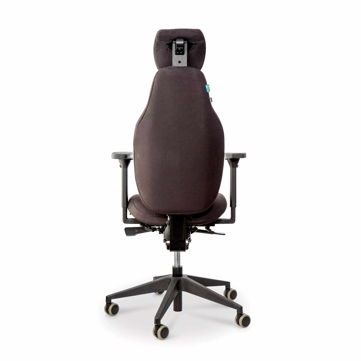 Ergonomic Anna Light office chair with high backrest and adjustable armrests viewed from the rear.