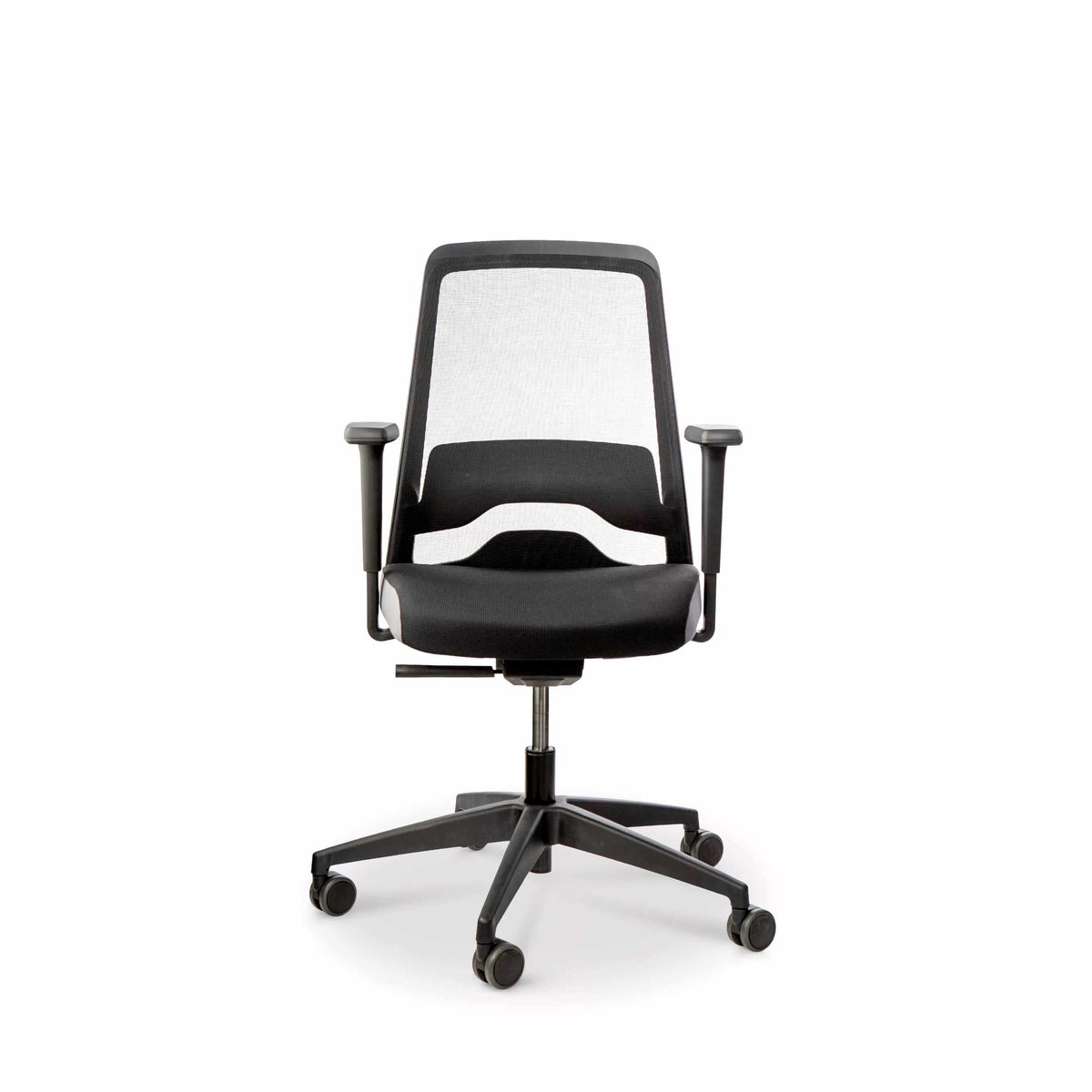 EVERYis1 office chair seen from the front with a black seat