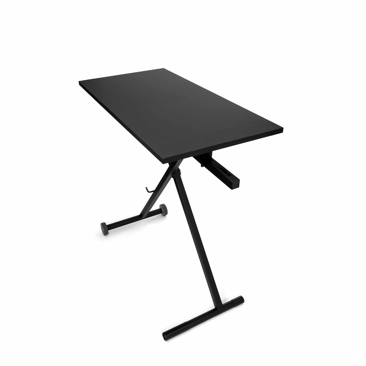 GetUpDesk Move desk with the top raised, viewed at an angle