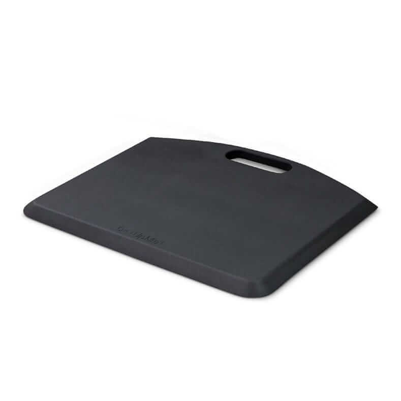 Grey GetUpMat workstation mat with carrying handle, ideal for ergonomic standing in offices and workplaces.