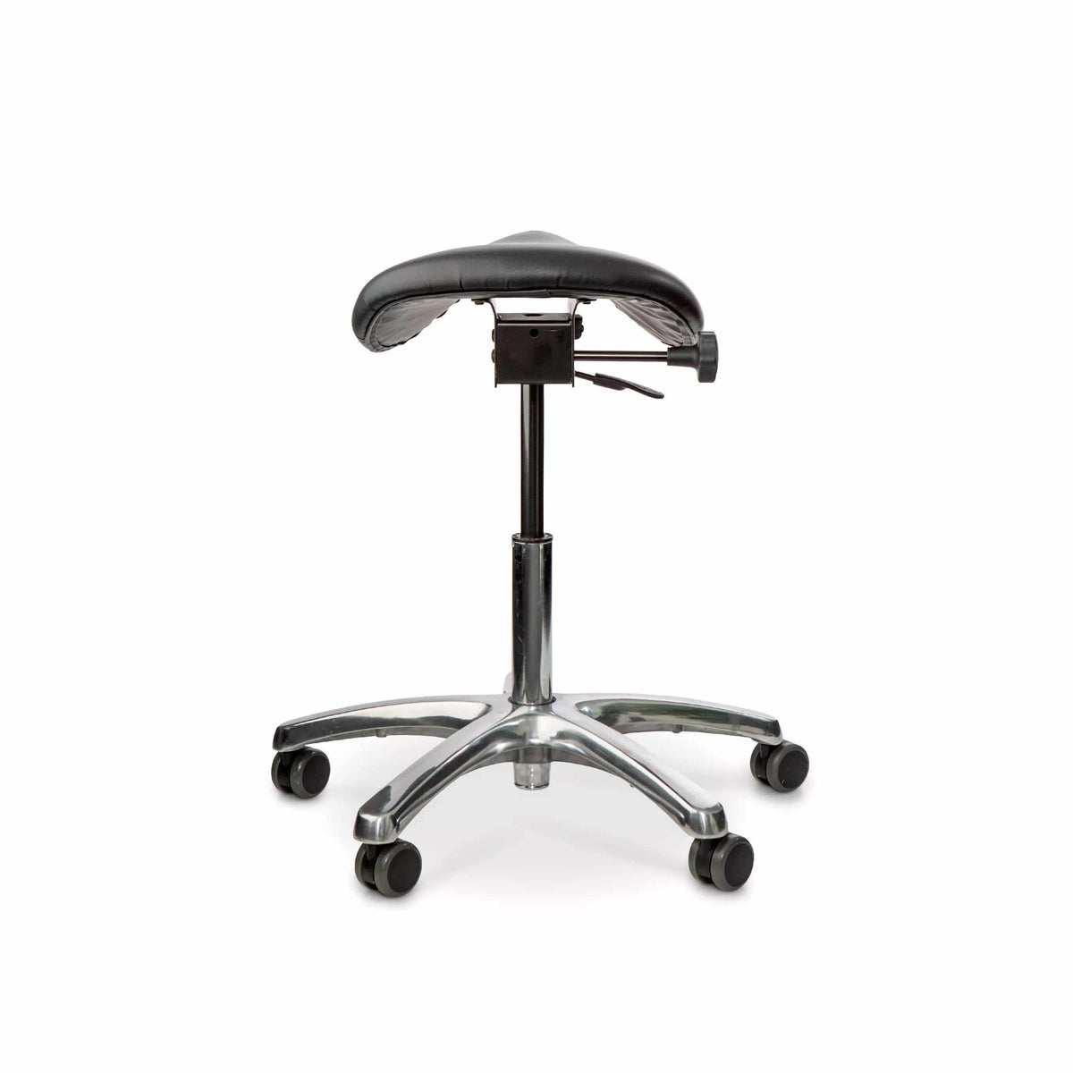 Matti black saddle chair with swing mechanism and ergonomic design for healthy posture and comfort