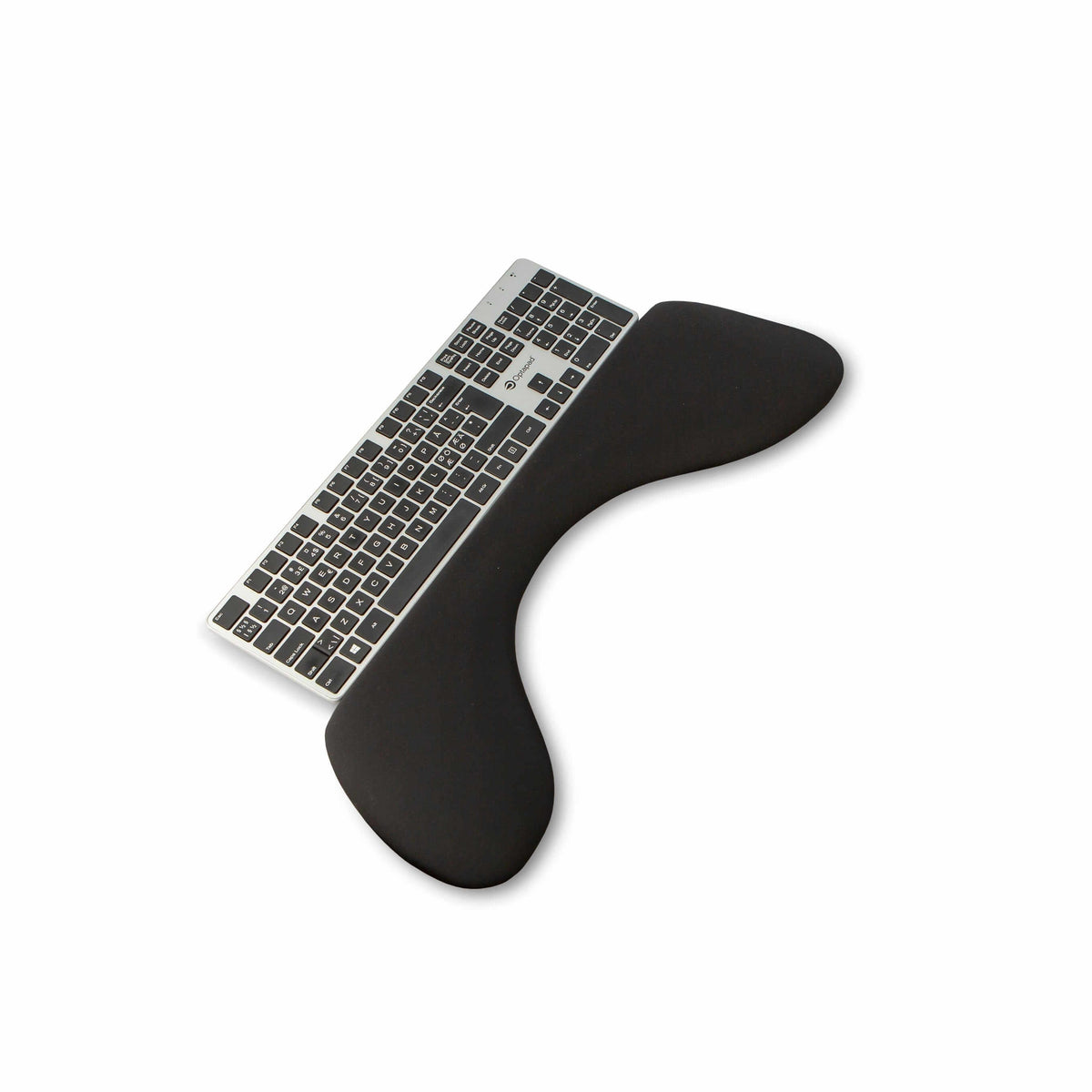 Arm support small shown at an angle with a keyboard behind it