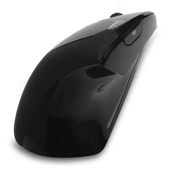 iMouse E90 ergonomic wireless vertical left-handed mouse in black for preventing wrist pain and promoting natural hand position.